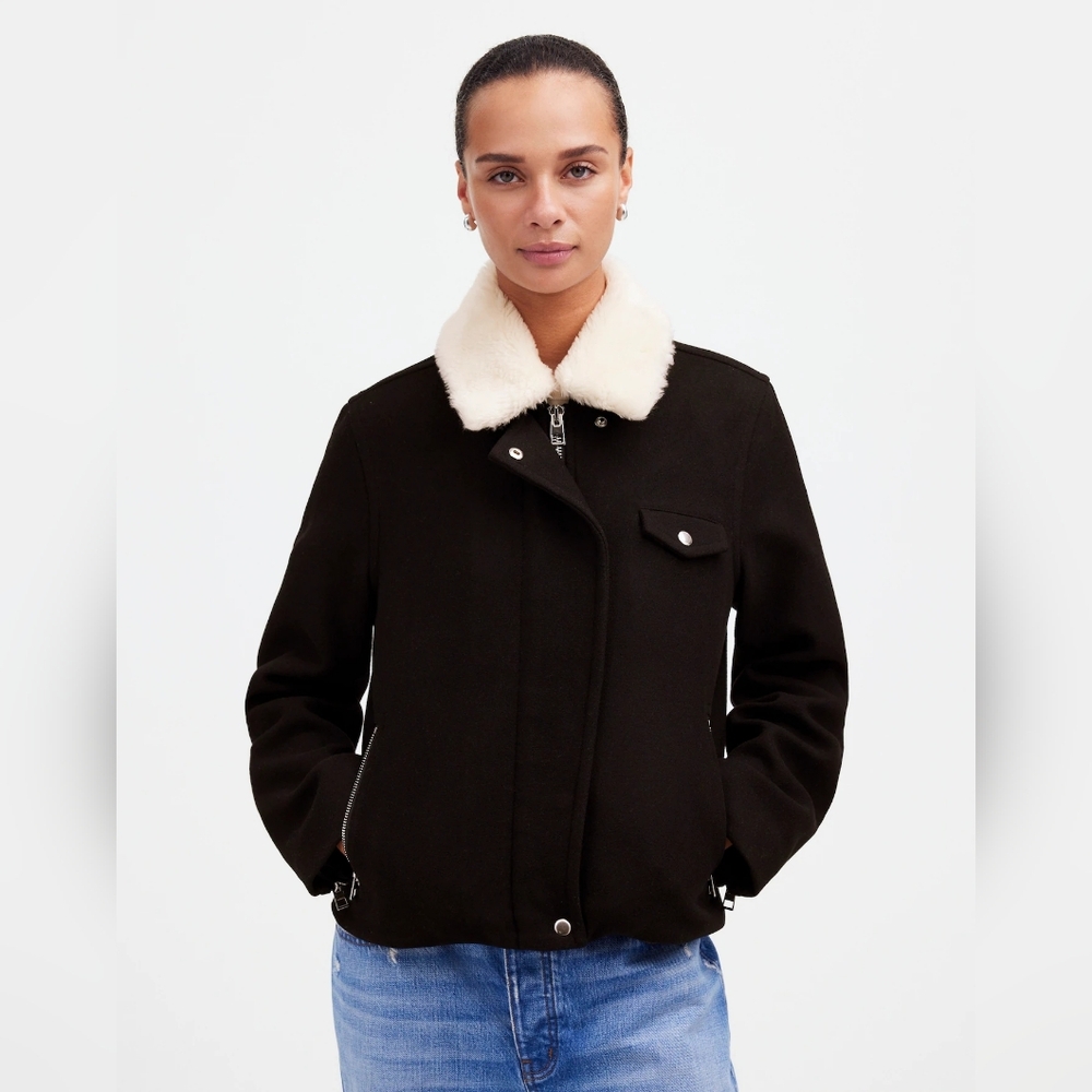 New Madewell Sherpa Collar Zip Jacket